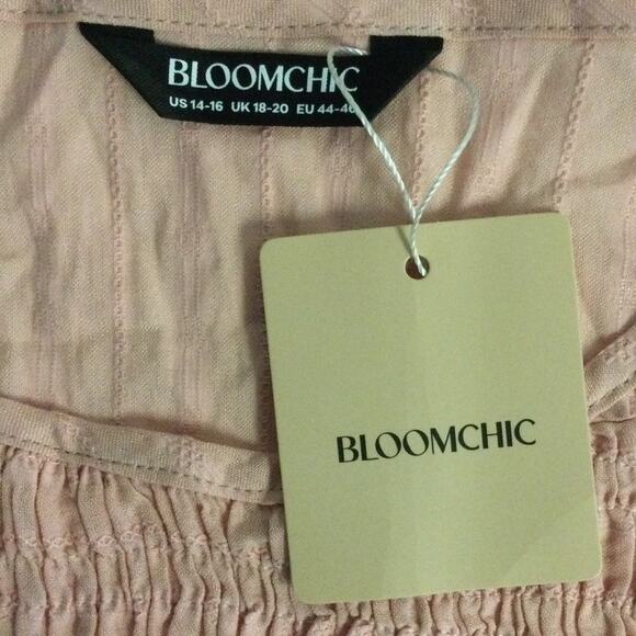 BLOOMCHIC 14-16 1X Plus Cotton Textured Shirred Bodice Pleated Midi Dress B81 - Picture 7 of 8